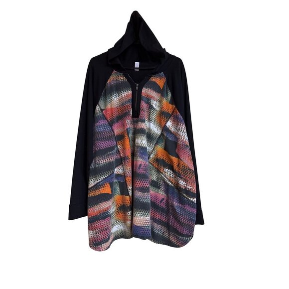 Avenue Womens Plus Size 26/28 Hooded Top With Colorful Abstract Front & Black Sl - Picture 1 of 4